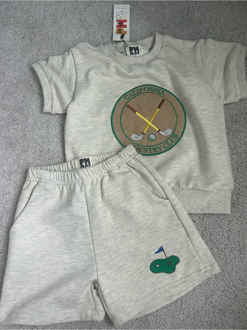 Petite Hailey Heather Gray 'California Country Club' Sweatshirt & Shorts Set